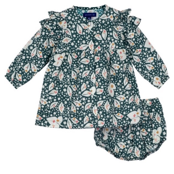 Maison Me Other - Maison Me Leaves and Ivory Dress and Bloomers Set, 6-12 M